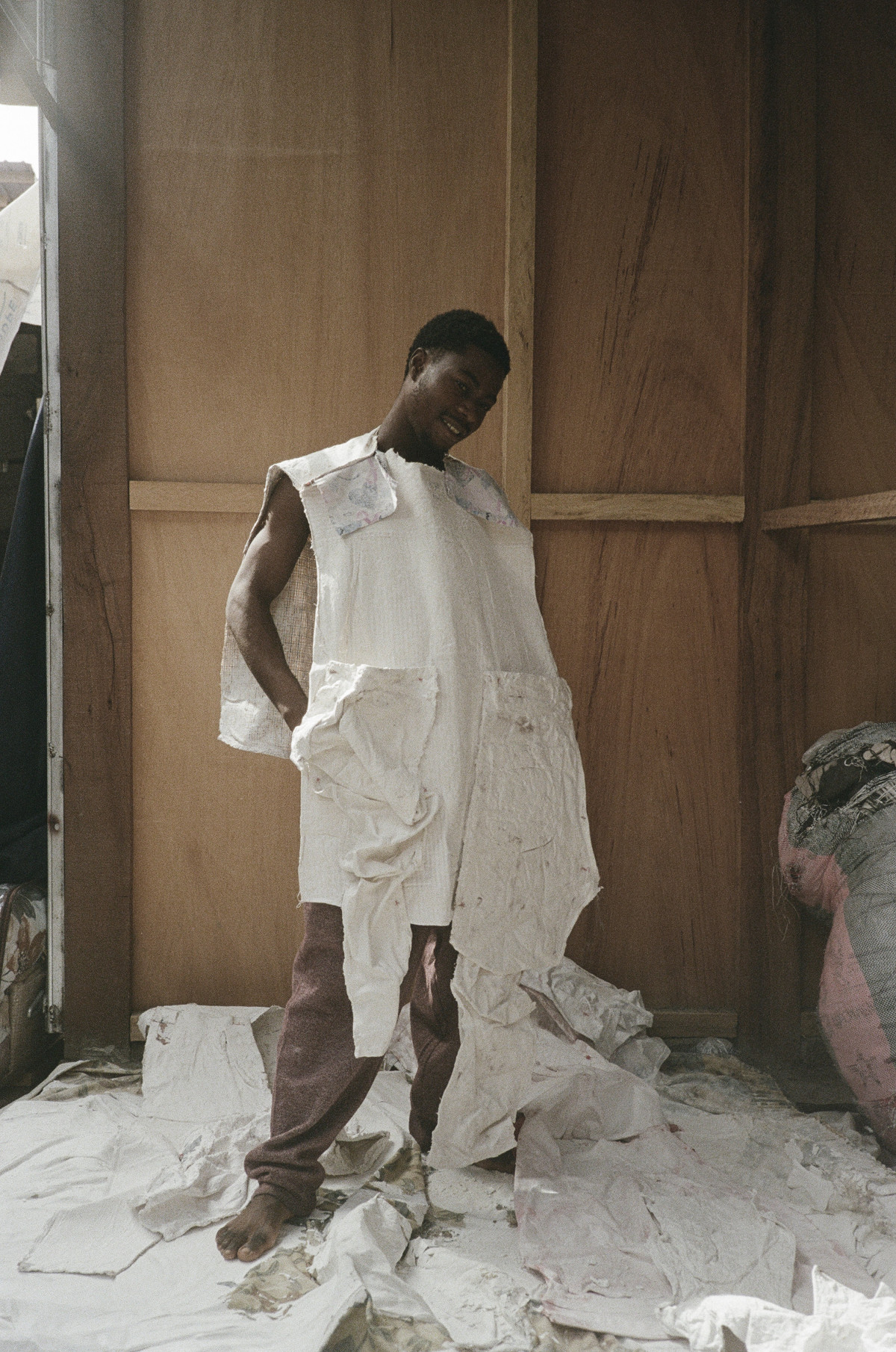 one ghost - textile remnants stiffened with plaster - Zoe bilgeri and Edwin Boye/ 2025/ Accra - Kantamanto