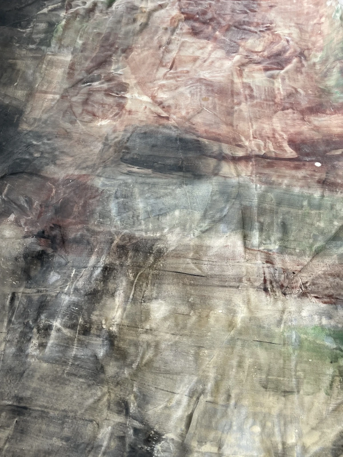 Big fish_the first: material close-up - Textile remnants stiffened with bone glue - colored with mineral and earth pigments - Zoe Bilgeri/ 2024/ Leipzig