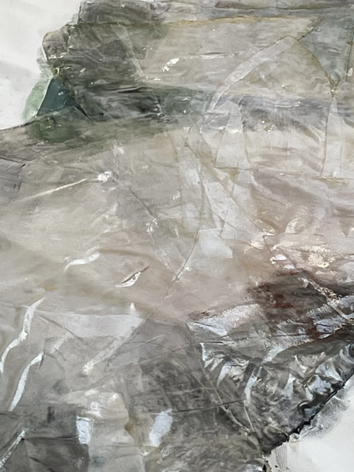 Big fish_the second: material close up: Textile remnants stiffened with bone glue - coloured with mineral and earth pigments - Zoe Bilgeri/ 2024/ Leipzig